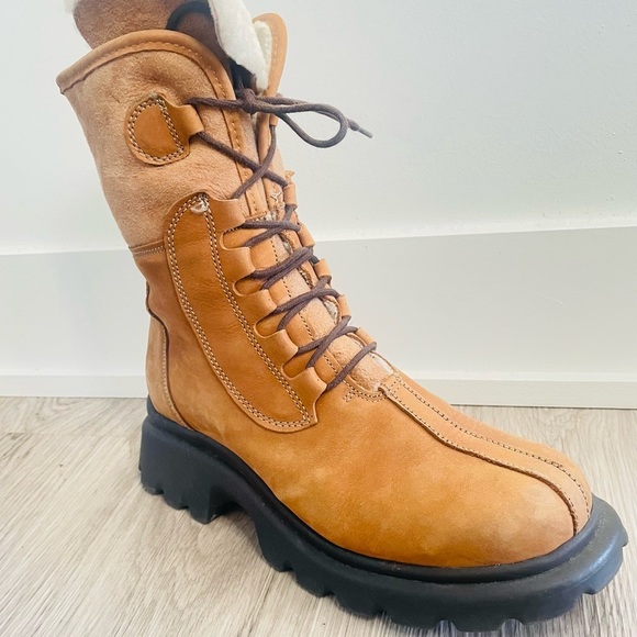 ALDO TAN SHERLING WOOL LACE UP BOOTS SIZE 39 MADE IN ITALY BLOCK HEELS - Picture 6 of 17